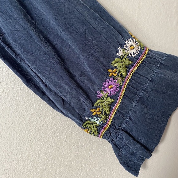 Johnny Was Navy‎ Embroidered Dress Long Sleeve V Neck Women's Size XS - Picture 4 of 16